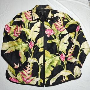 SILKLAND 100% Silk Tropical Zip Jacket Women's Size 1X Colorful Floral